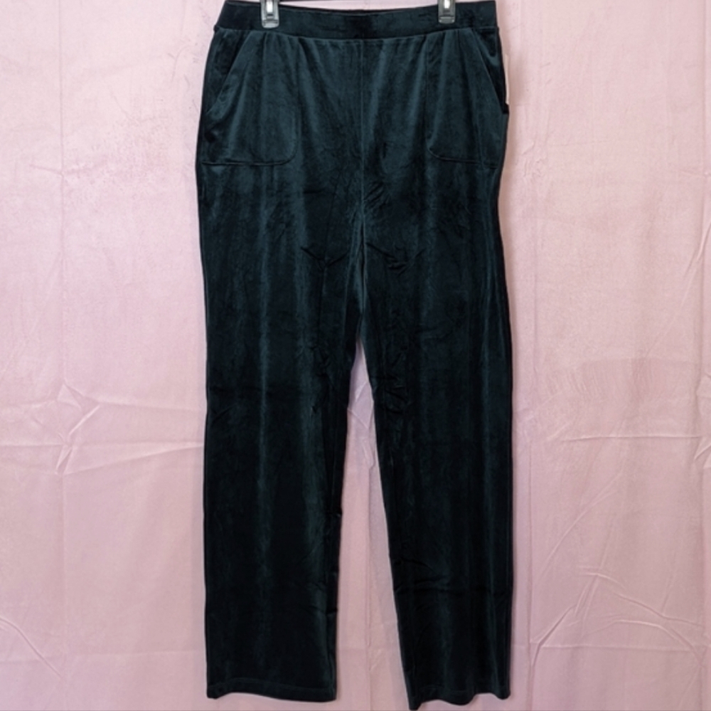 Leo & Nicole Hunter Green Velvet Pull On Lounge Pants with Pockets size XL
